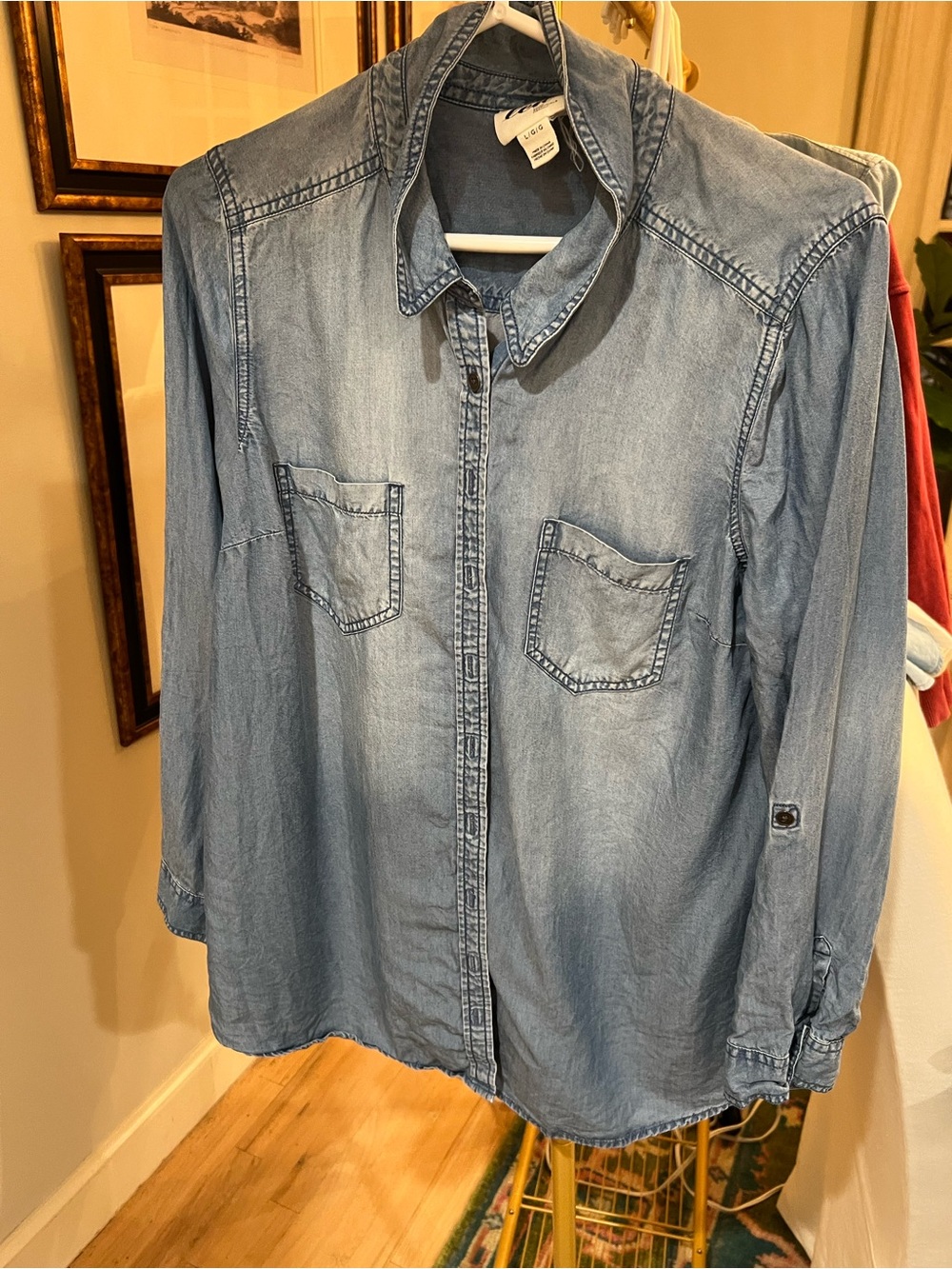 Maternity Light Blue Denim Button-Up Shirt for women